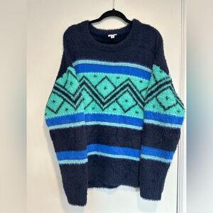 Holiday Lane Men’s Sz: L Blue Fuzzy‎ Geometric Colorful Pullover Sweater.